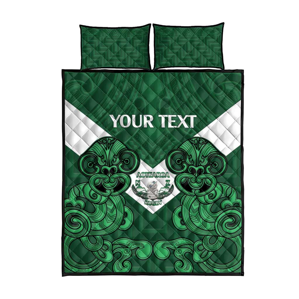 Custom Aotearoa Rugby Quilt Bed Set New Zealand Maori Kete Poutama Pattern - Vibe Hoodie Shop