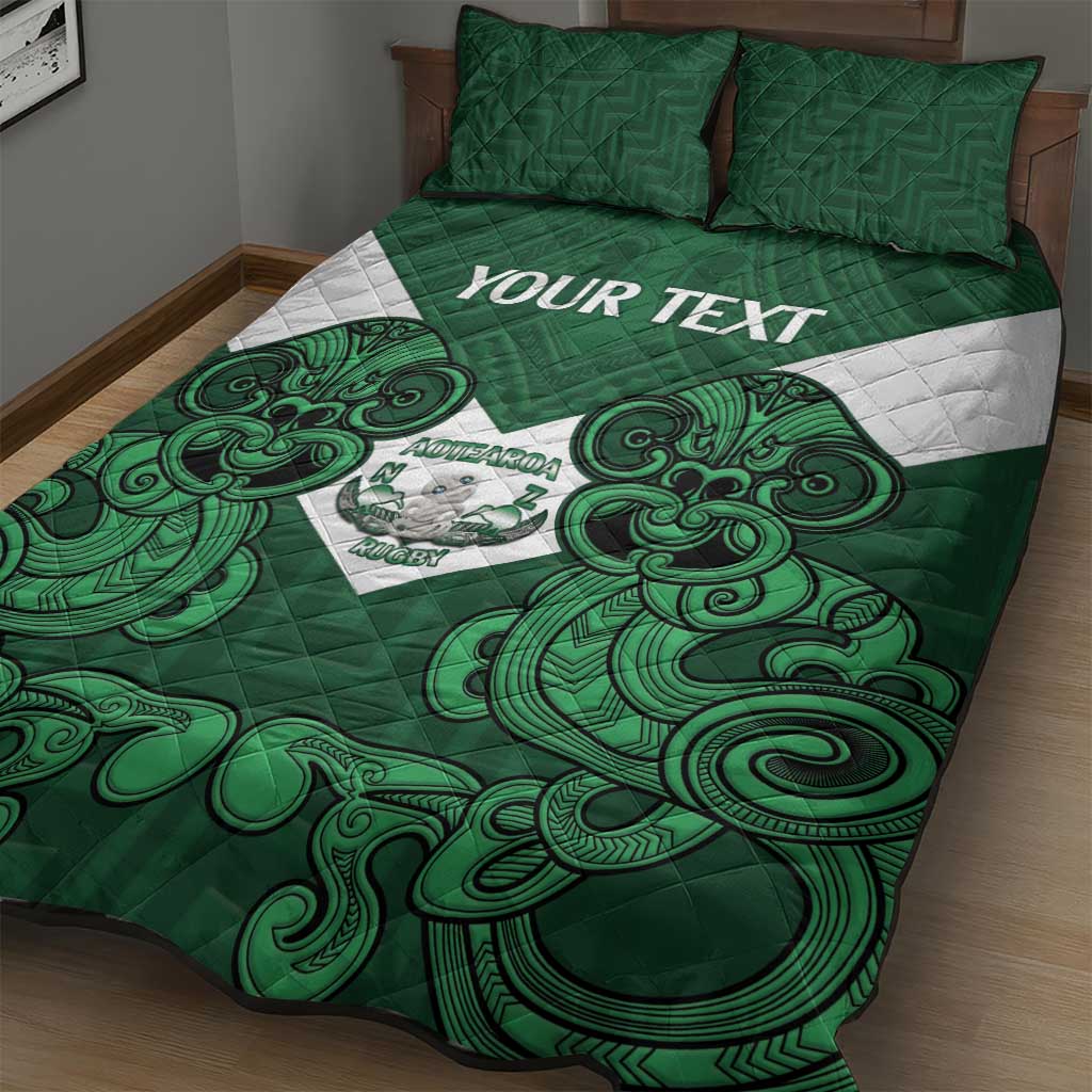 Custom Aotearoa Rugby Quilt Bed Set New Zealand Maori Kete Poutama Pattern - Vibe Hoodie Shop