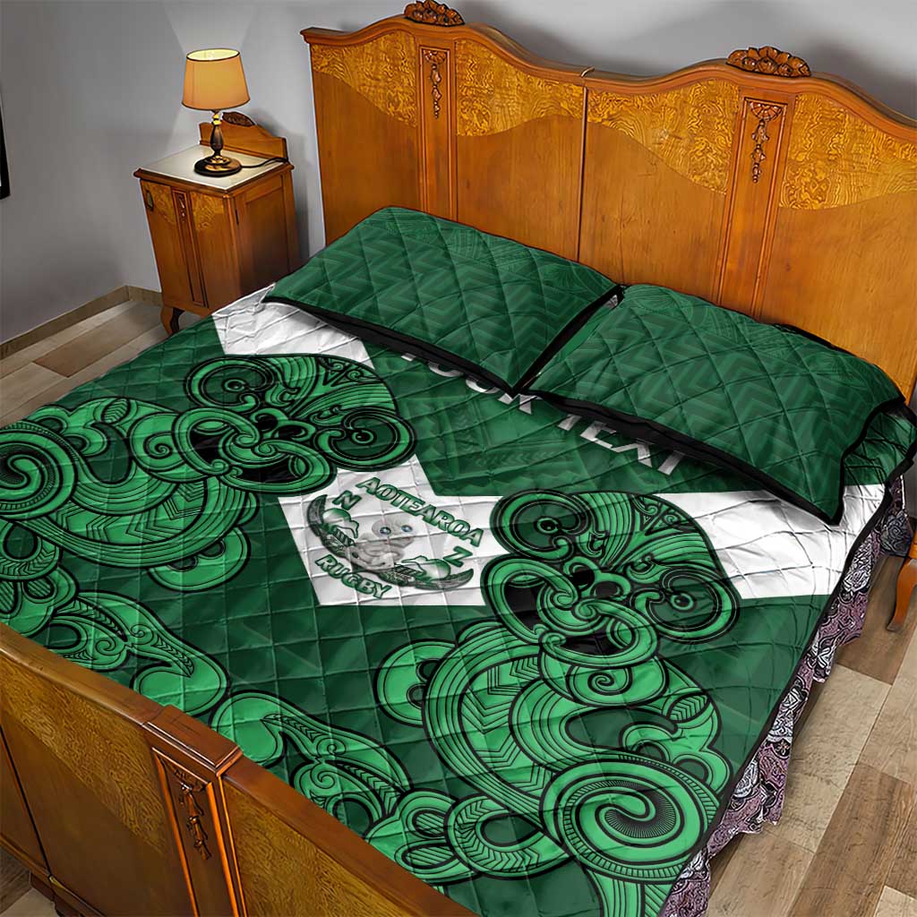 Custom Aotearoa Rugby Quilt Bed Set New Zealand Maori Kete Poutama Pattern - Vibe Hoodie Shop