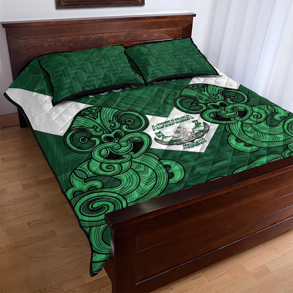 Custom Aotearoa Rugby Quilt Bed Set New Zealand Maori Kete Poutama Pattern - Vibe Hoodie Shop