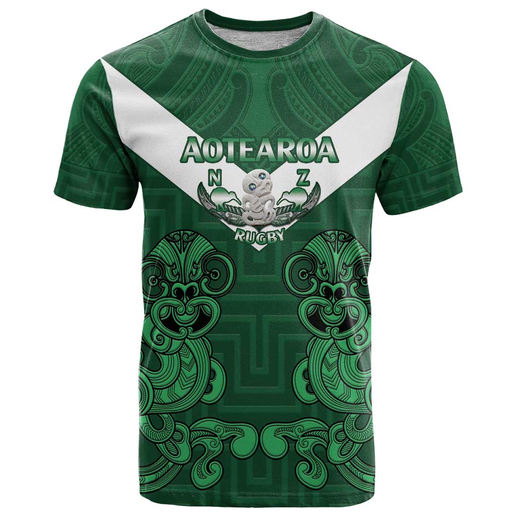 Custom Aotearoa Rugby T Shirt New Zealand Maori Kete Poutama Pattern - Vibe Hoodie Shop