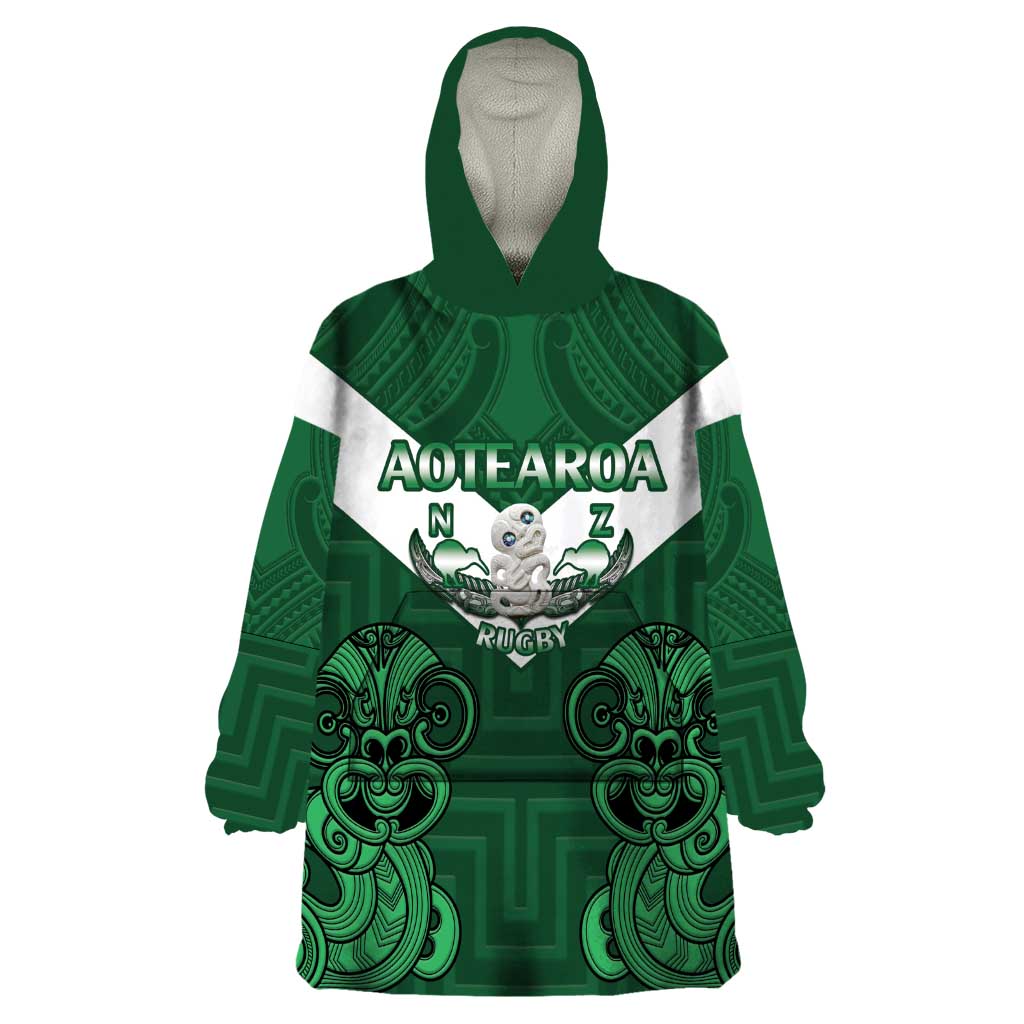 Custom Aotearoa Rugby Wearable Blanket Hoodie New Zealand Maori Kete Poutama Pattern - Vibe Hoodie Shop