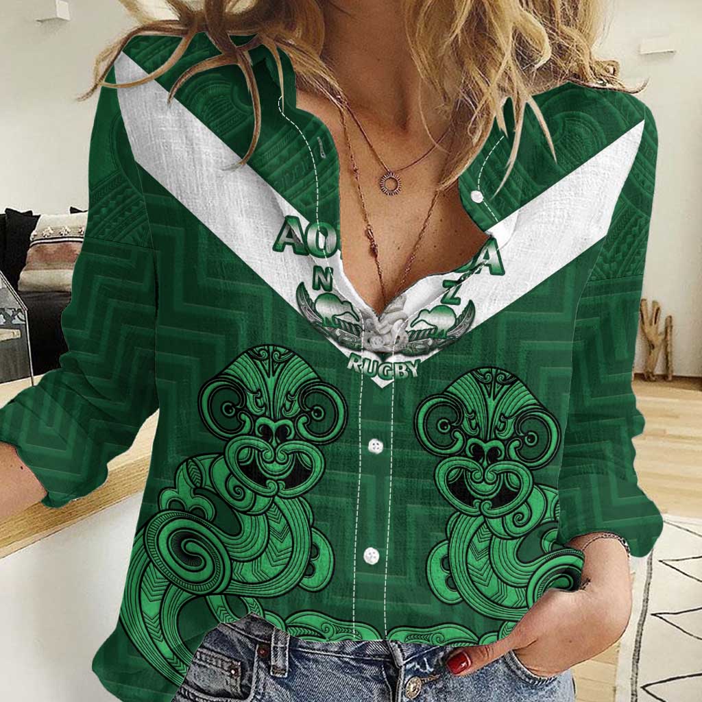 Custom Aotearoa Rugby Women Casual Shirt New Zealand Maori Kete Poutama Pattern - Vibe Hoodie Shop