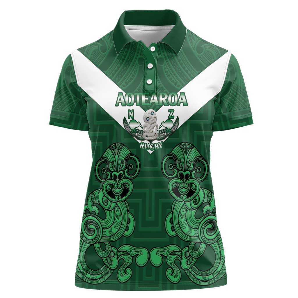 Custom Aotearoa Rugby Women Polo Shirt New Zealand Maori Kete Poutama Pattern - Vibe Hoodie Shop