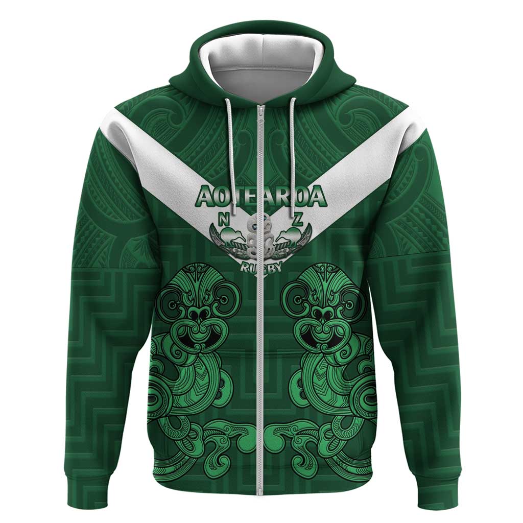 Custom Aotearoa Rugby Zip Hoodie New Zealand Maori Kete Poutama Pattern - Vibe Hoodie Shop