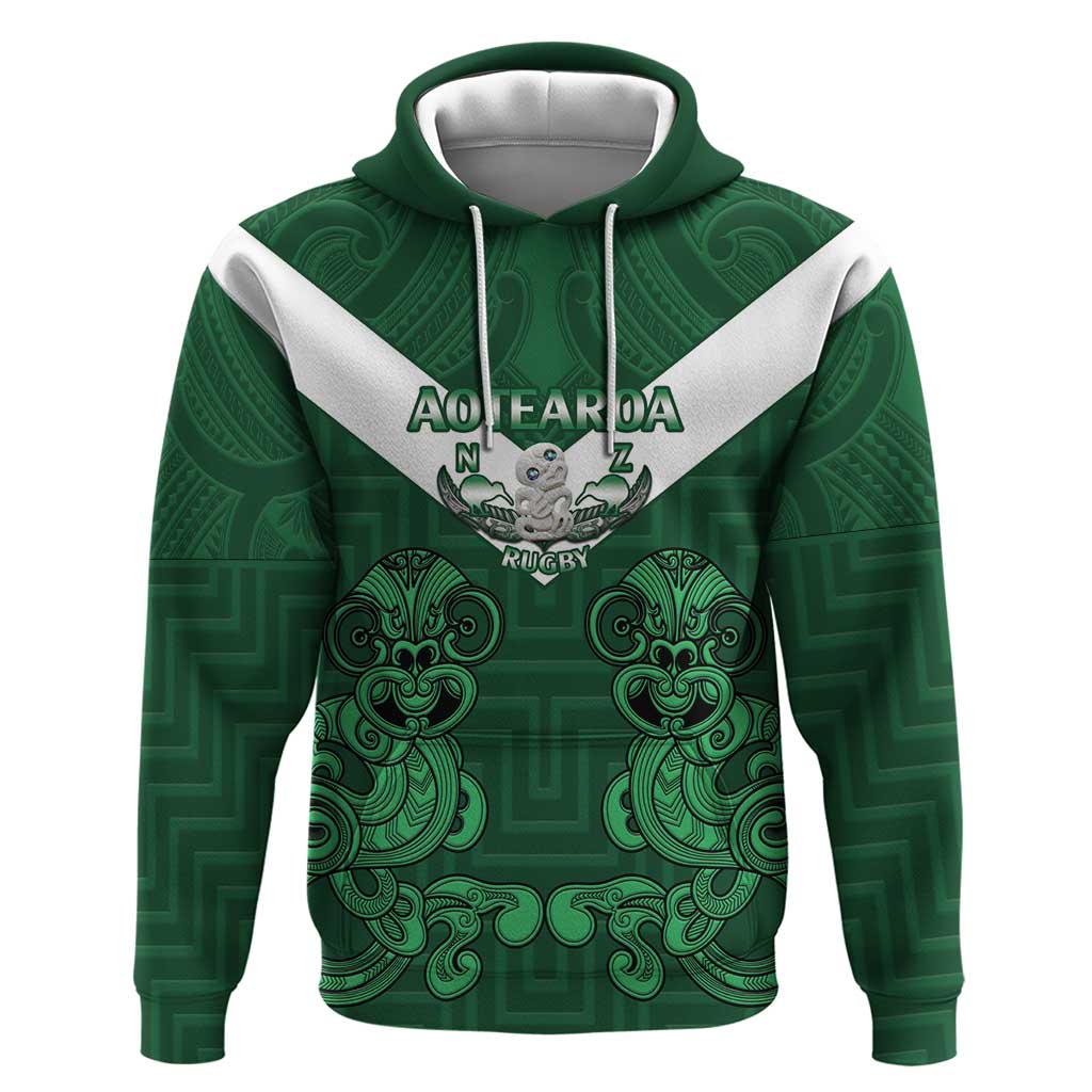 Custom Aotearoa Rugby Zip Hoodie New Zealand Maori Kete Poutama Pattern - Vibe Hoodie Shop