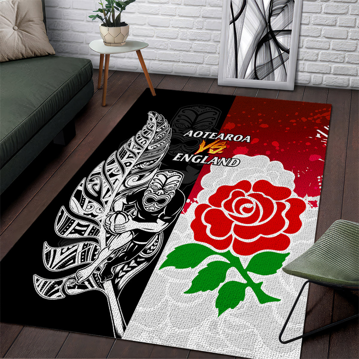 New Zealand And England Rugby Area Rug 2023 World Cup All Black Combine Red Roses - Vibe Hoodie Shop