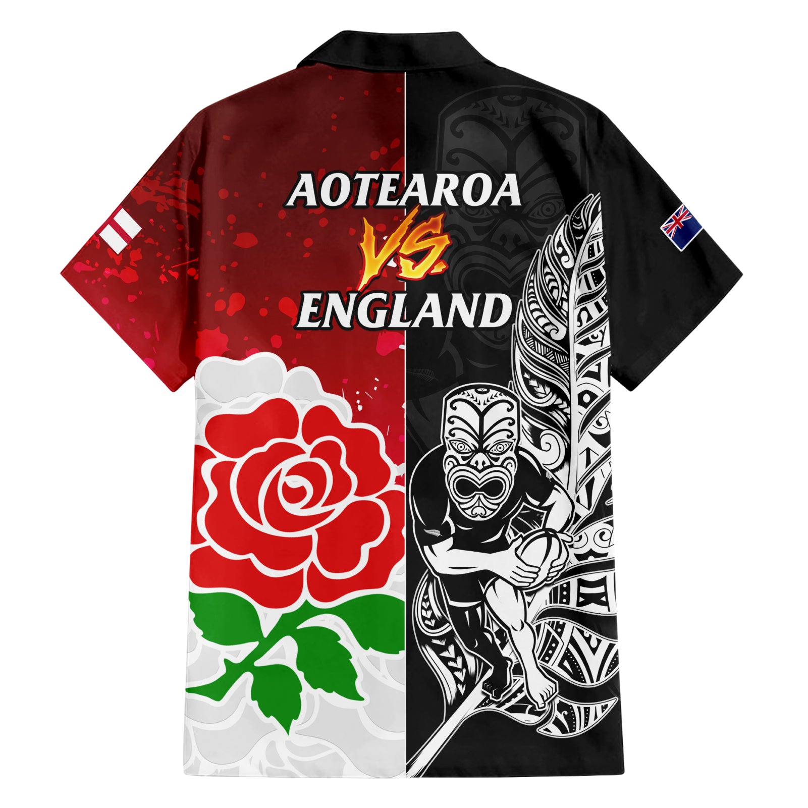 New Zealand And England Rugby Hawaiian Shirt 2023 World Cup All Black Combine Red Roses - Vibe Hoodie Shop