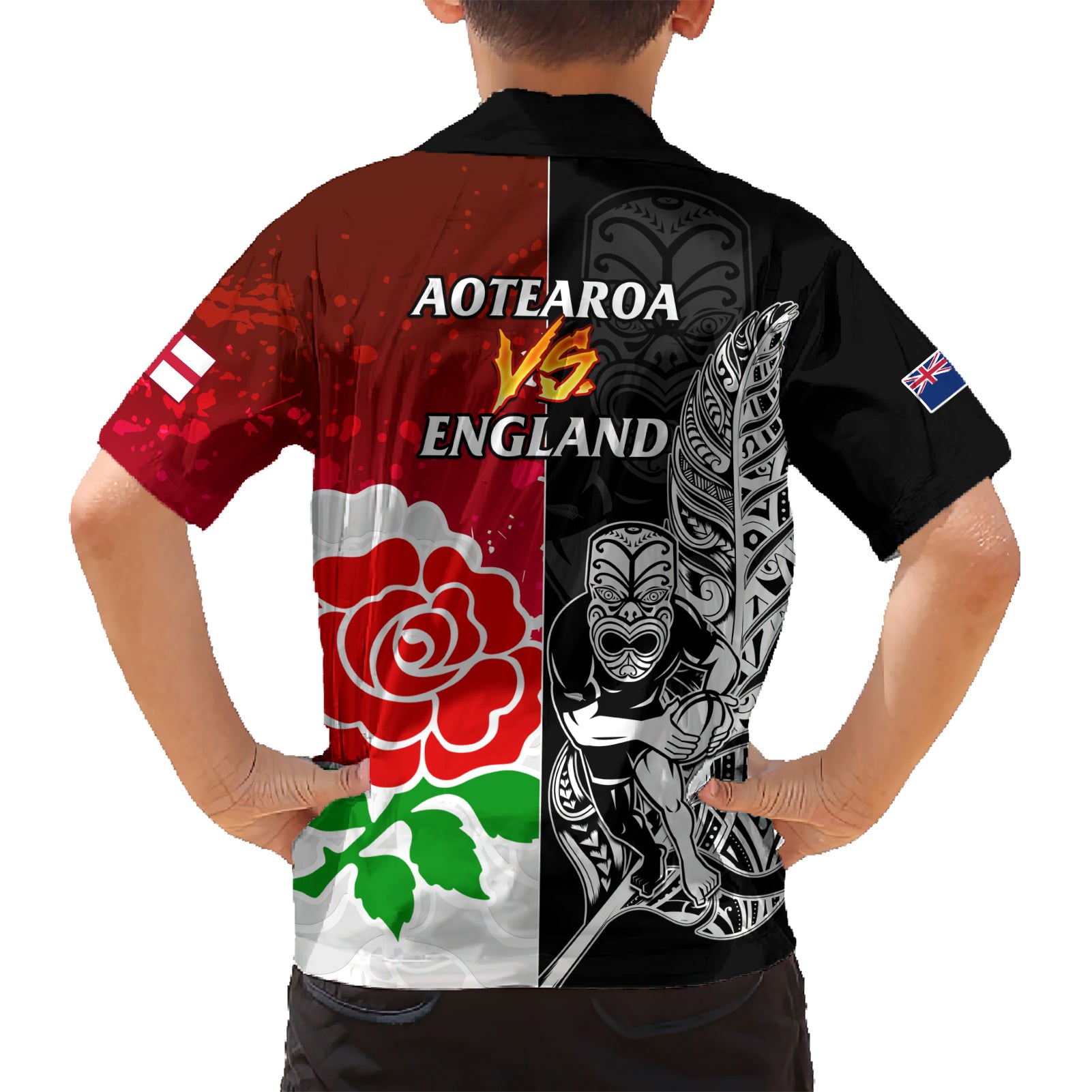 New Zealand And England Rugby Hawaiian Shirt 2023 World Cup All Black Combine Red Roses - Vibe Hoodie Shop