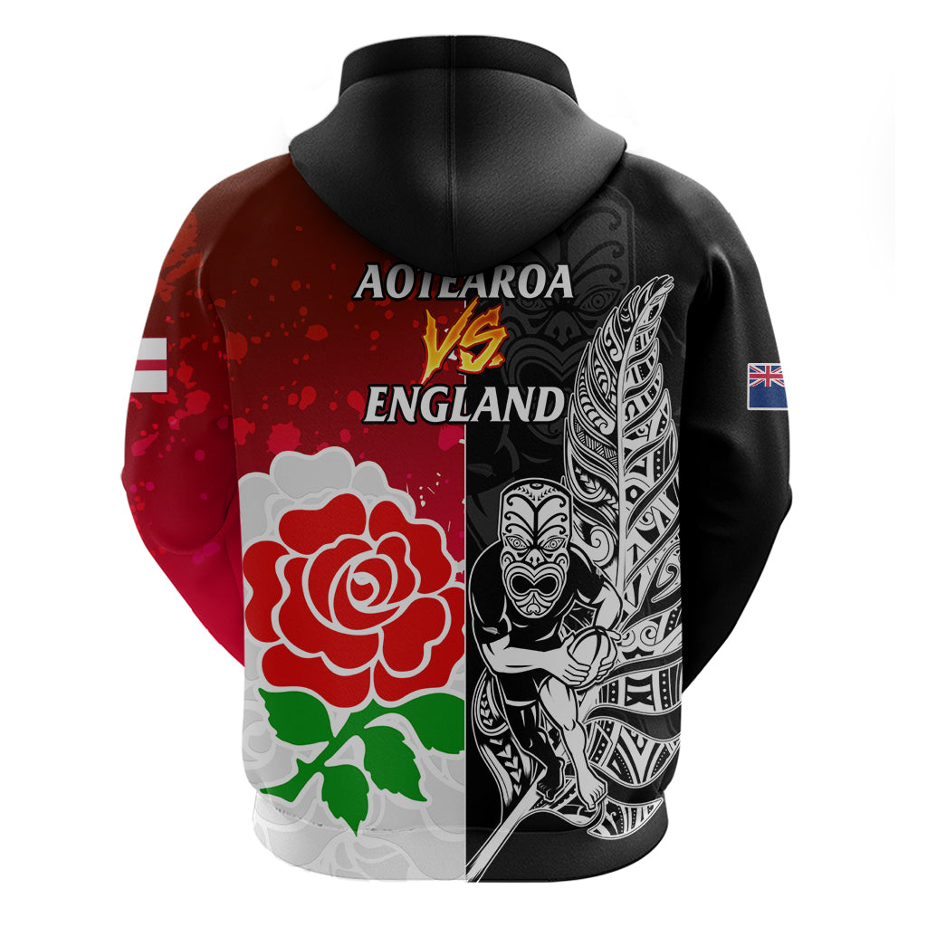 New Zealand And England Rugby Hoodie 2023 World Cup All Black Combine Red Roses - Vibe Hoodie Shop