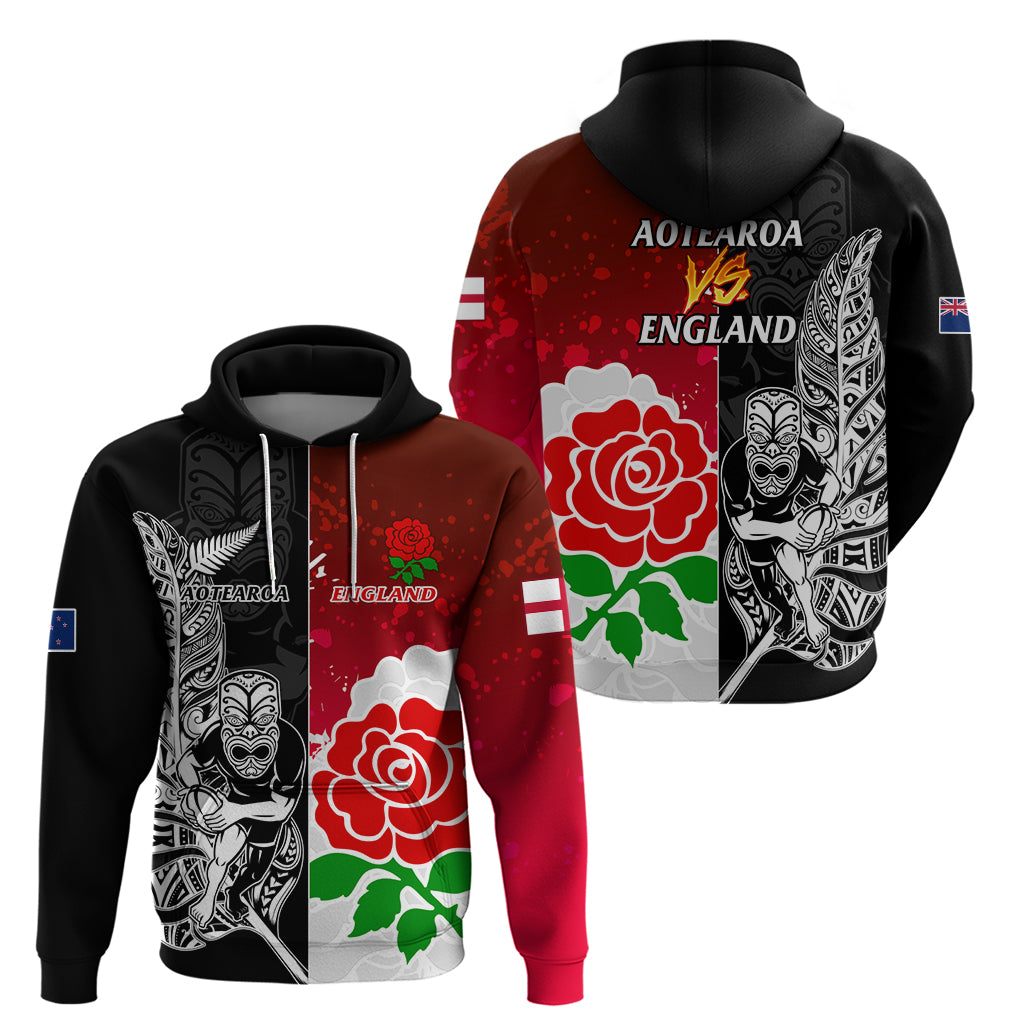New Zealand And England Rugby Hoodie 2023 World Cup All Black Combine Red Roses - Vibe Hoodie Shop