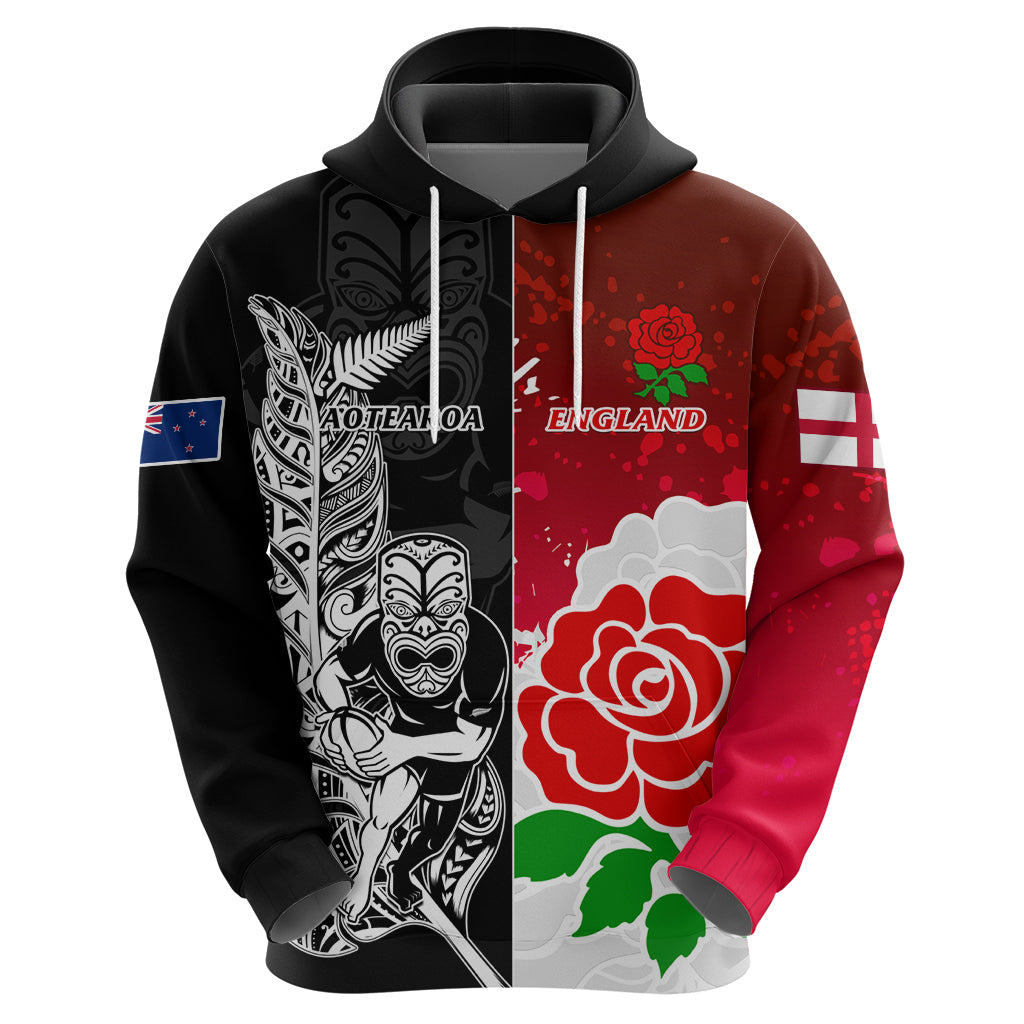 New Zealand And England Rugby Hoodie 2023 World Cup All Black Combine Red Roses - Vibe Hoodie Shop