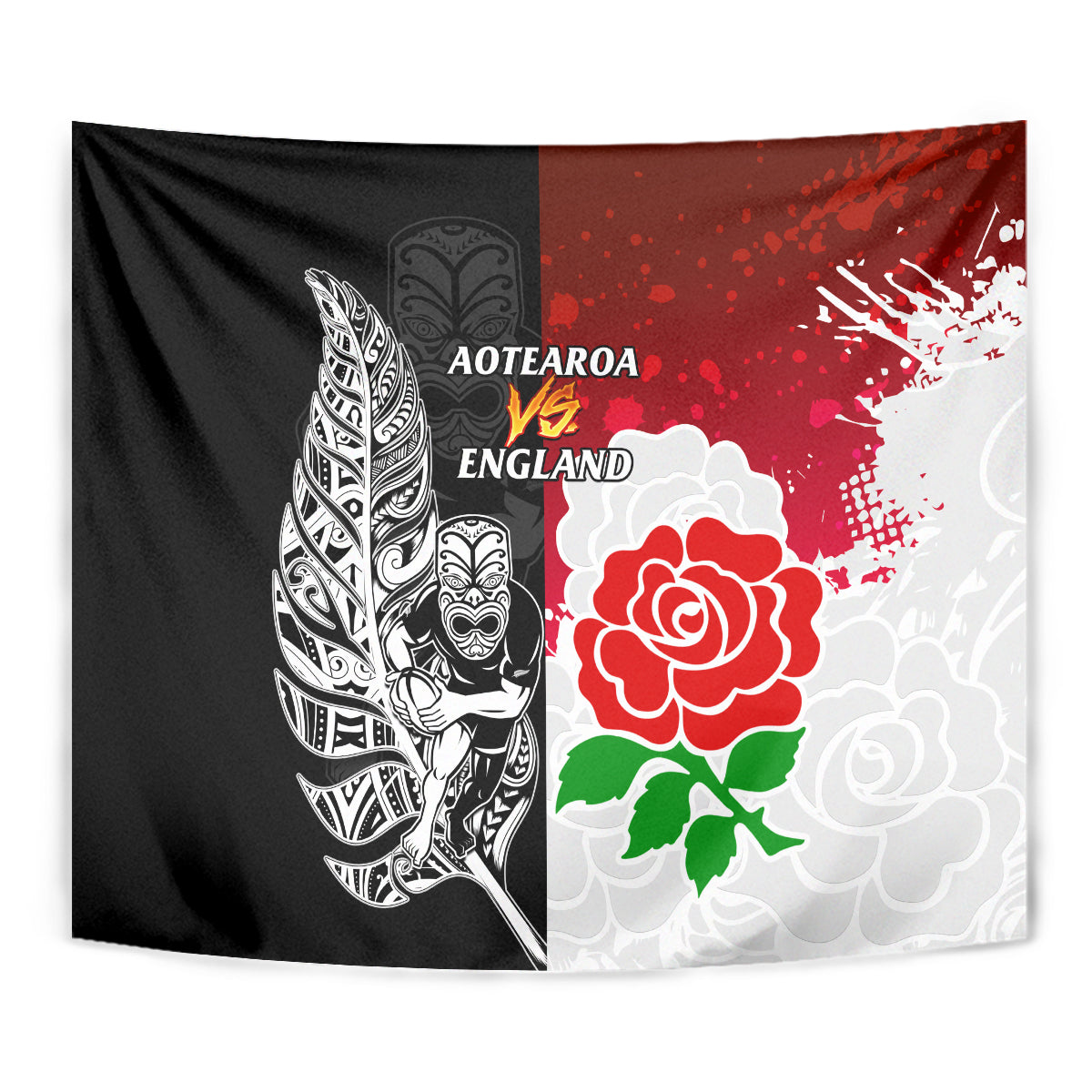 New Zealand And England Rugby Tapestry 2023 World Cup All Black Combine Red Roses - Vibe Hoodie Shop