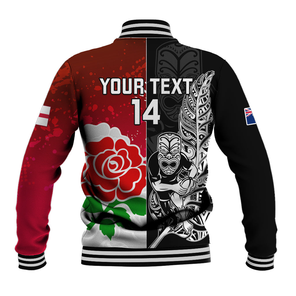 Custom New Zealand And England Rugby Baseball Jacket 2023 World Cup All Black Combine Red Roses - Vibe Hoodie Shop