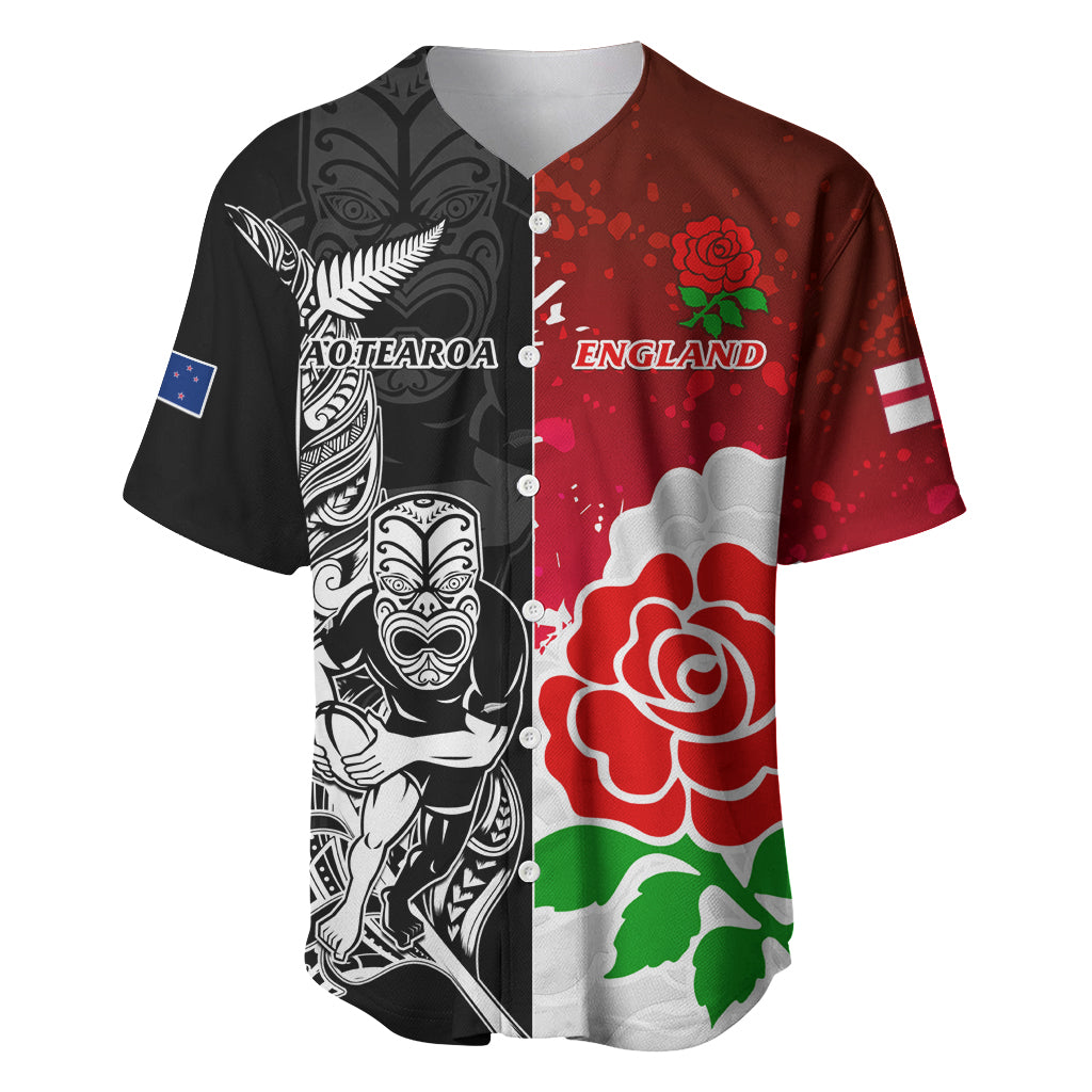 Custom New Zealand And England Rugby Baseball Jersey 2023 World Cup All Black Combine Red Roses - Vibe Hoodie Shop