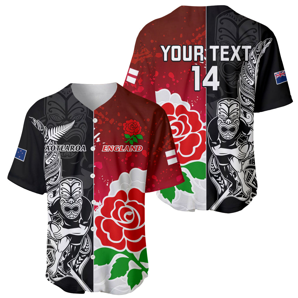 Custom New Zealand And England Rugby Baseball Jersey 2023 World Cup All Black Combine Red Roses - Vibe Hoodie Shop