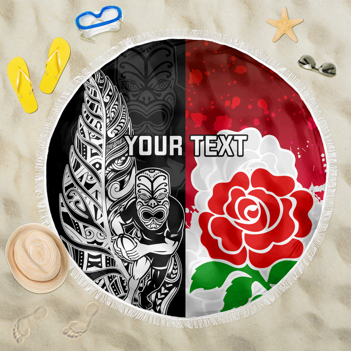 custom-new-zealand-and-england-rugby-beach-blanket-2023-world-cup-all-black-combine-red-roses