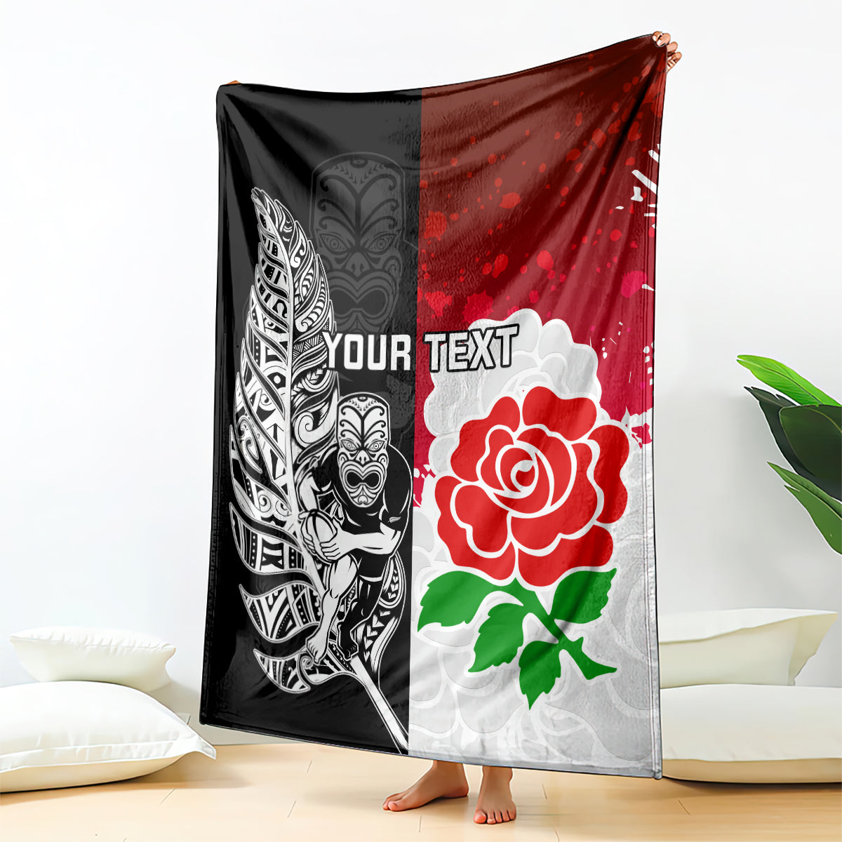 Custom New Zealand And England Rugby Blanket 2023 World Cup All Black Combine Red Roses - Vibe Hoodie Shop