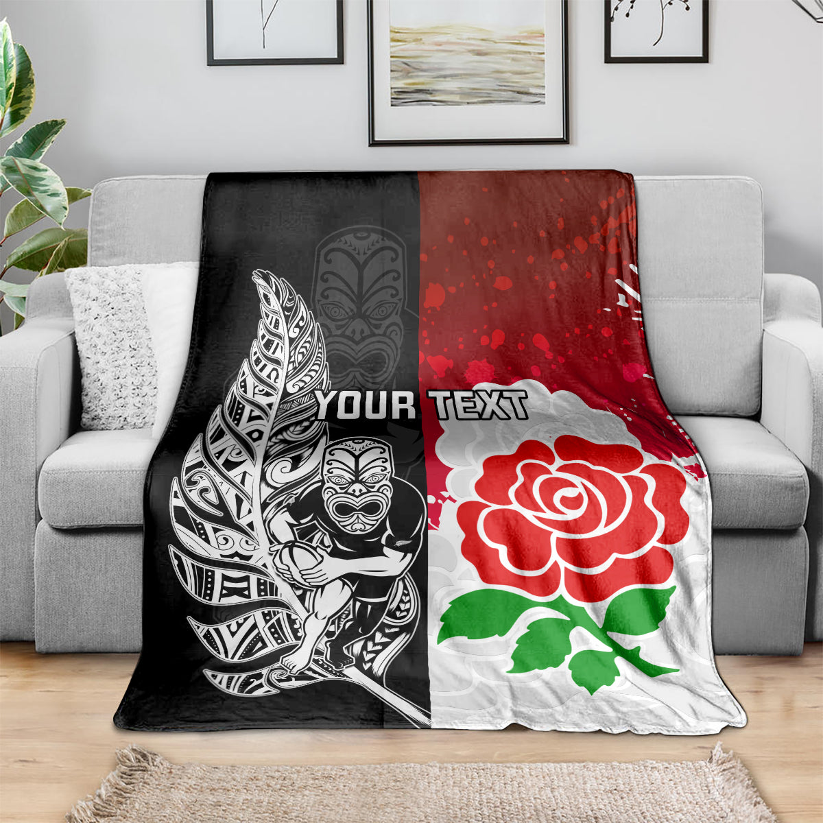 Custom New Zealand And England Rugby Blanket 2023 World Cup All Black Combine Red Roses - Vibe Hoodie Shop