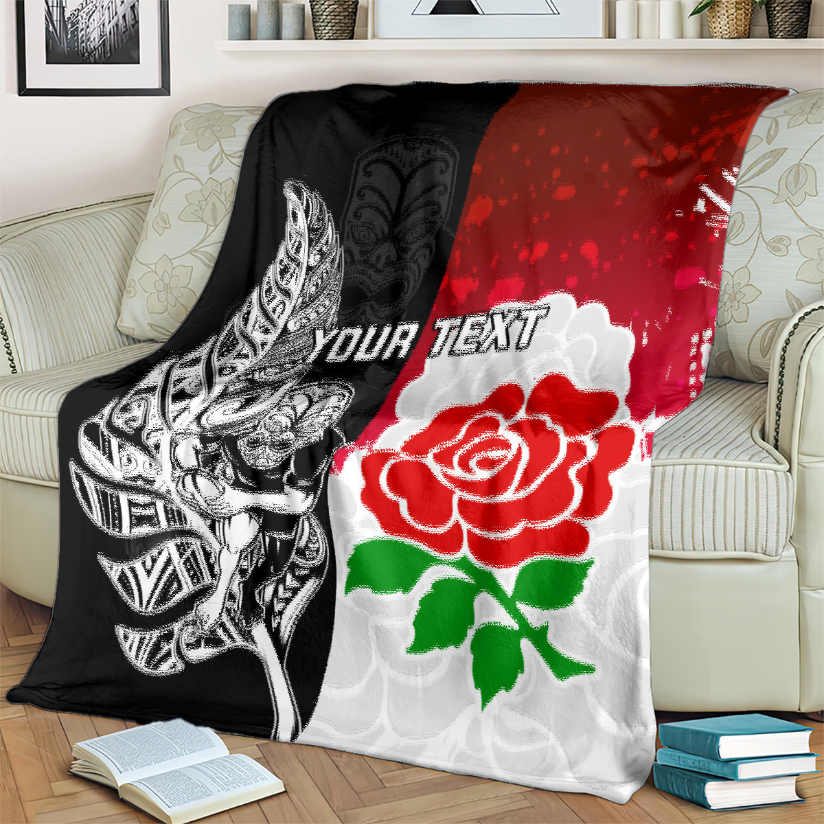 Custom New Zealand And England Rugby Blanket 2023 World Cup All Black Combine Red Roses - Vibe Hoodie Shop