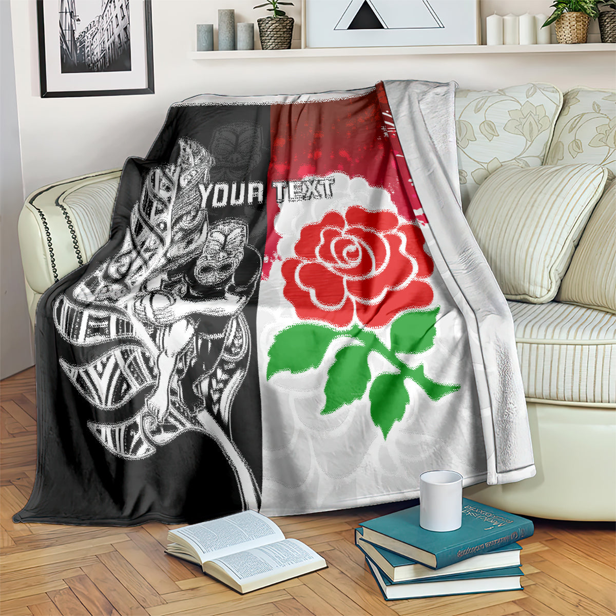 Custom New Zealand And England Rugby Blanket 2023 World Cup All Black Combine Red Roses - Vibe Hoodie Shop