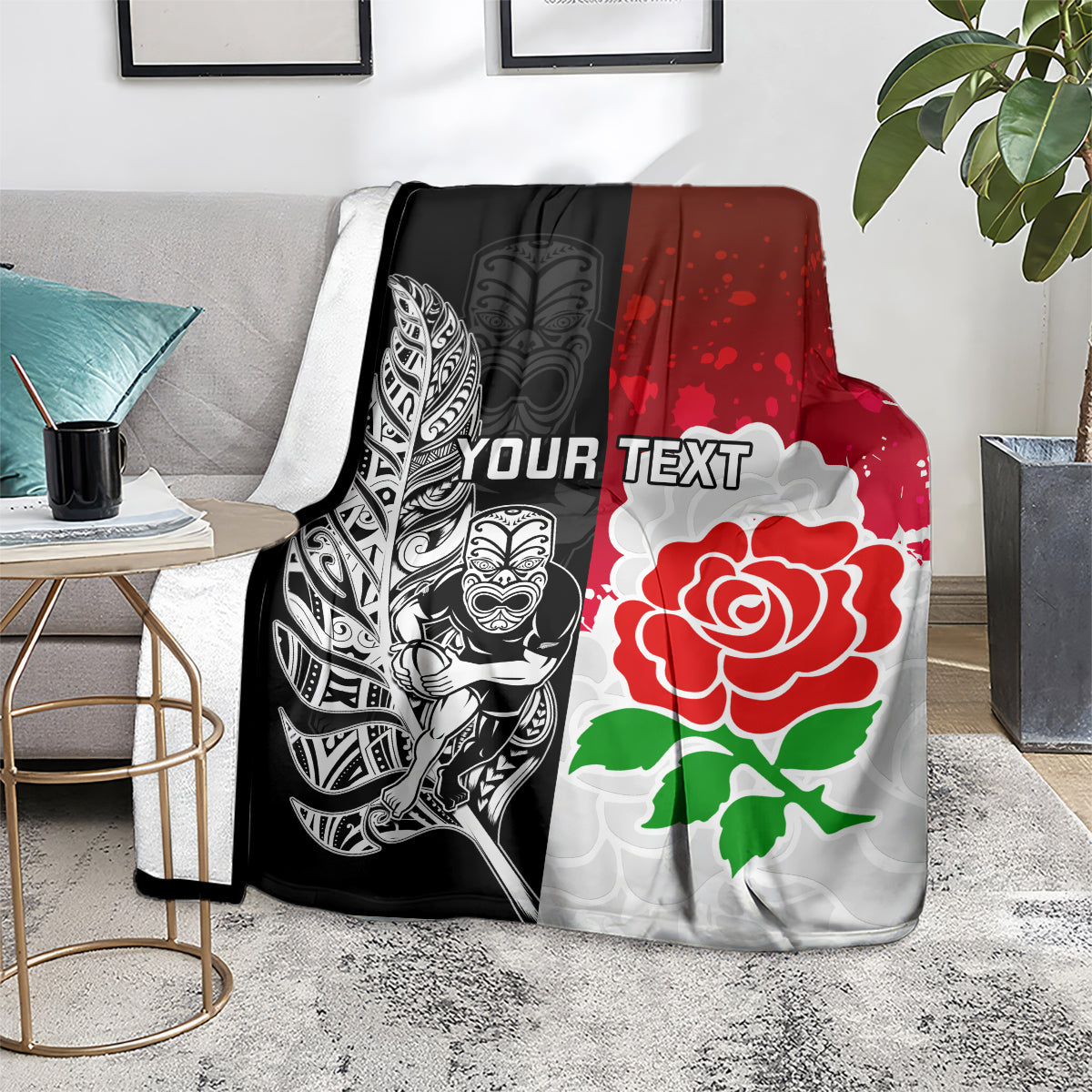 Custom New Zealand And England Rugby Blanket 2023 World Cup All Black Combine Red Roses - Vibe Hoodie Shop