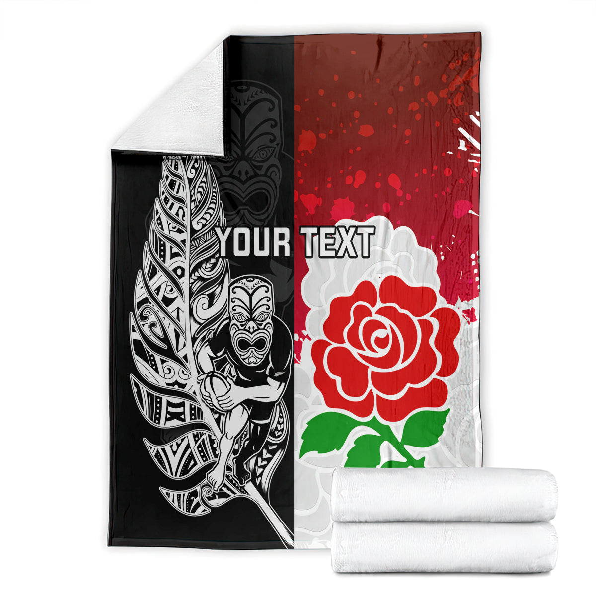 Custom New Zealand And England Rugby Blanket 2023 World Cup All Black Combine Red Roses - Vibe Hoodie Shop