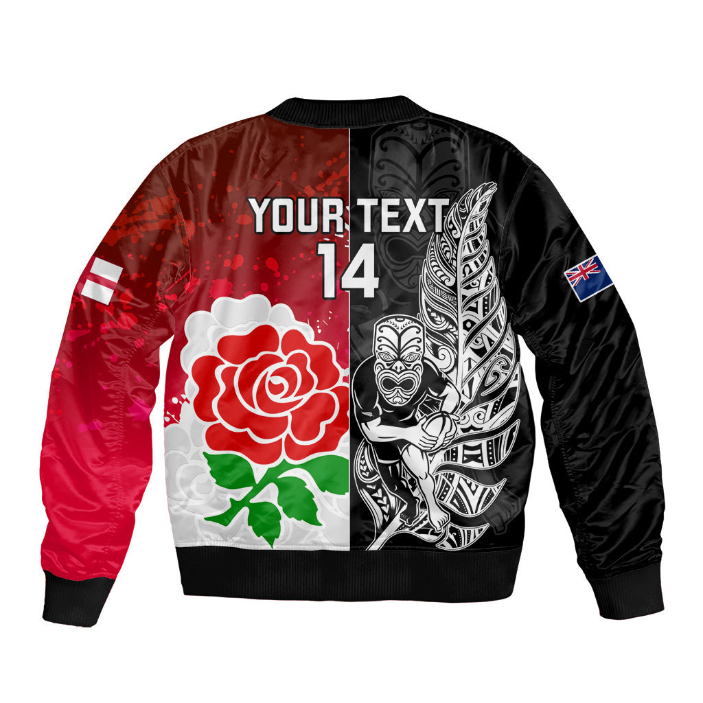 Custom New Zealand And England Rugby Bomber Jacket 2023 World Cup All Black Combine Red Roses - Vibe Hoodie Shop