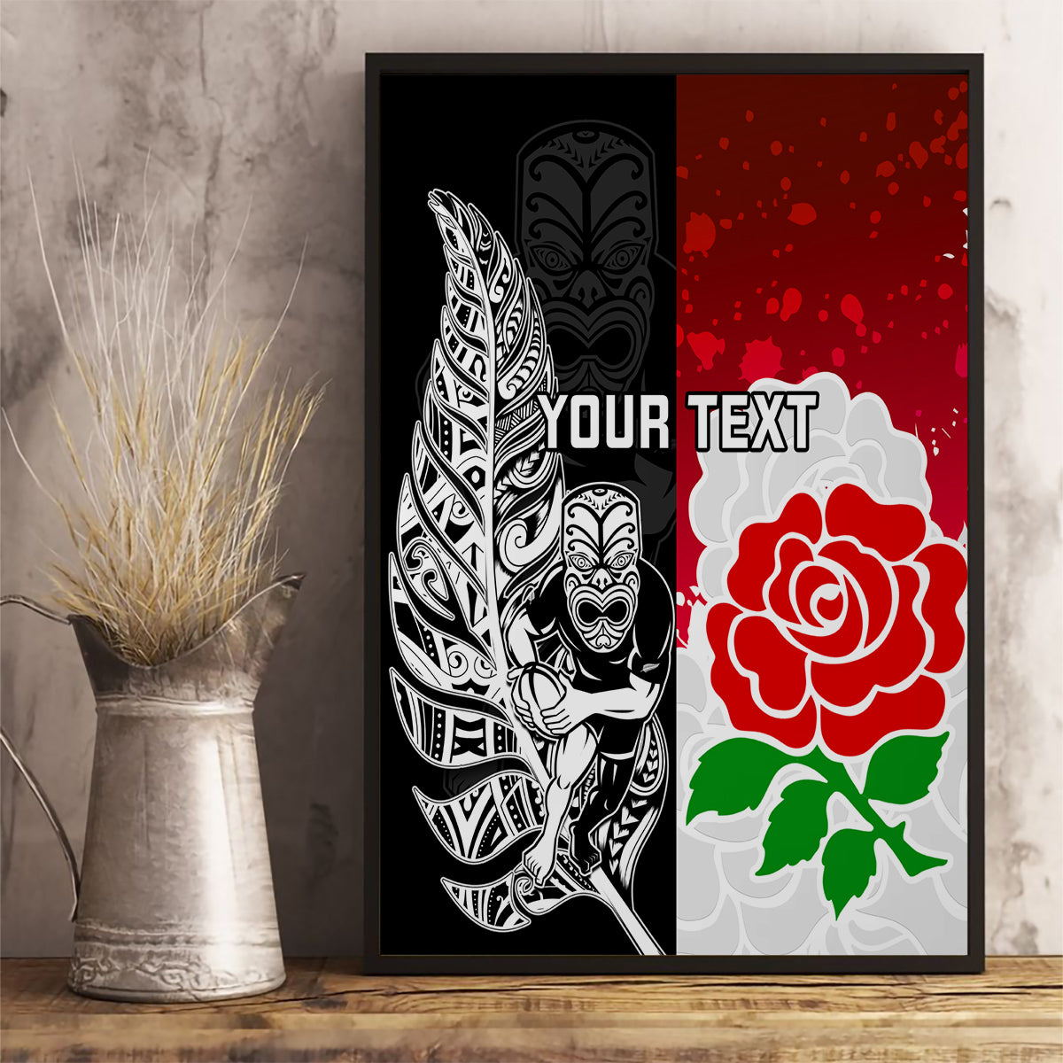 custom-new-zealand-and-england-rugby-canvas-wall-art-2023-world-cup-all-black-combine-red-roses