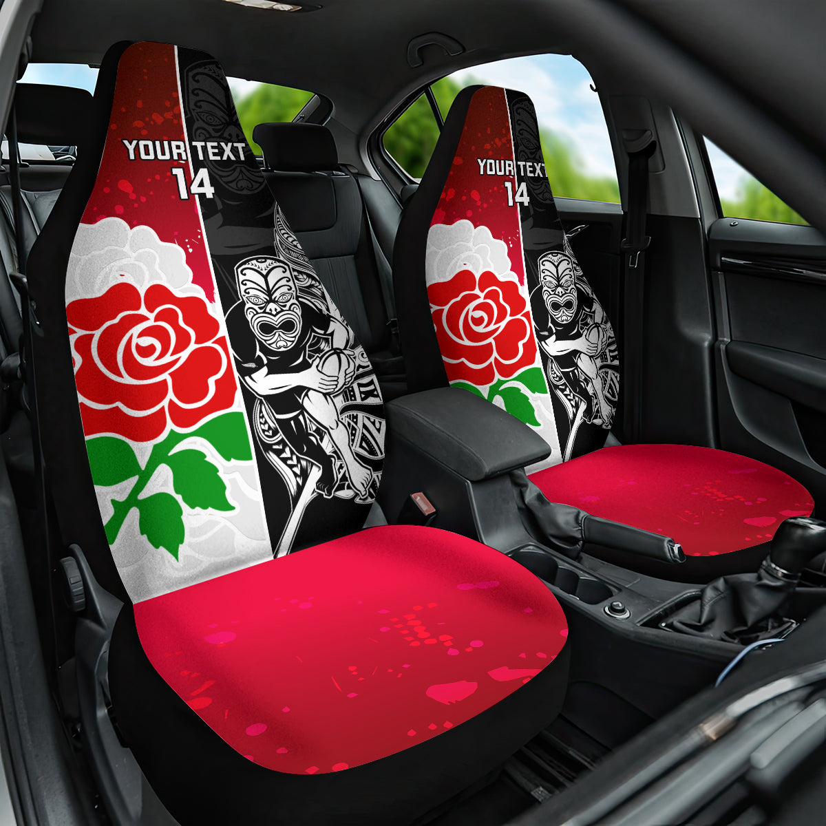 Custom New Zealand And England Rugby Car Seat Cover 2023 World Cup All Black Combine Red Roses - Vibe Hoodie Shop