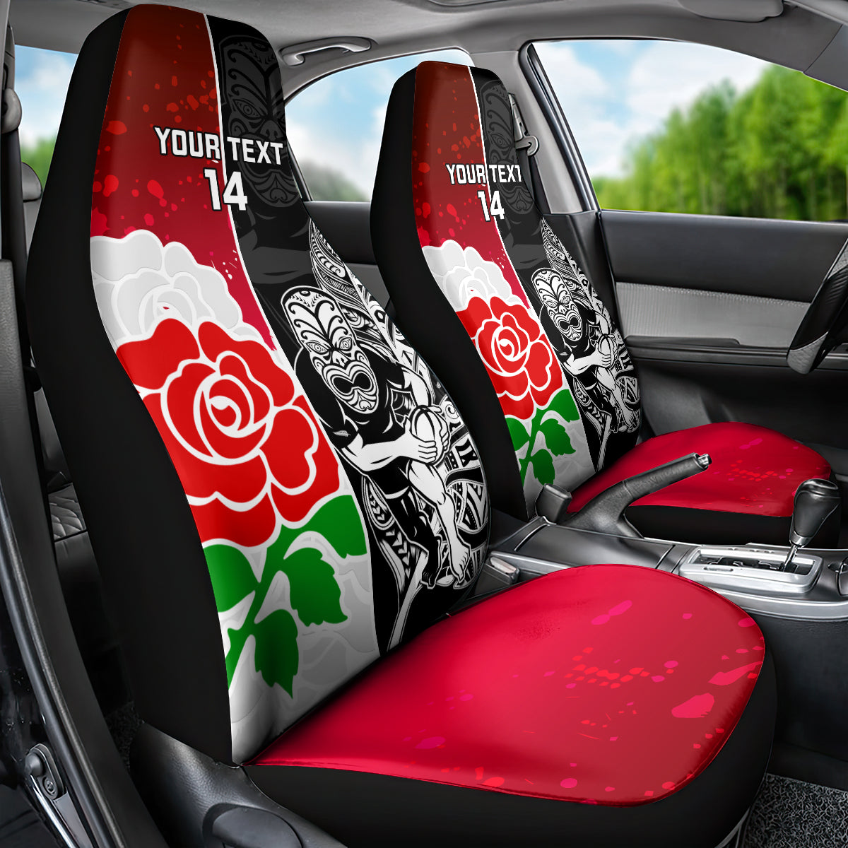 Custom New Zealand And England Rugby Car Seat Cover 2023 World Cup All Black Combine Red Roses - Vibe Hoodie Shop