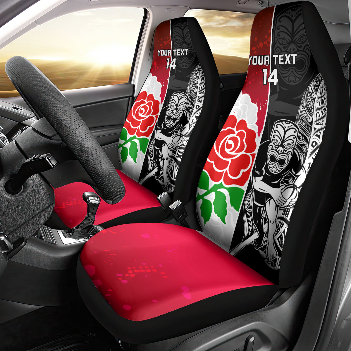 Custom New Zealand And England Rugby Car Seat Cover 2023 World Cup All Black Combine Red Roses - Vibe Hoodie Shop