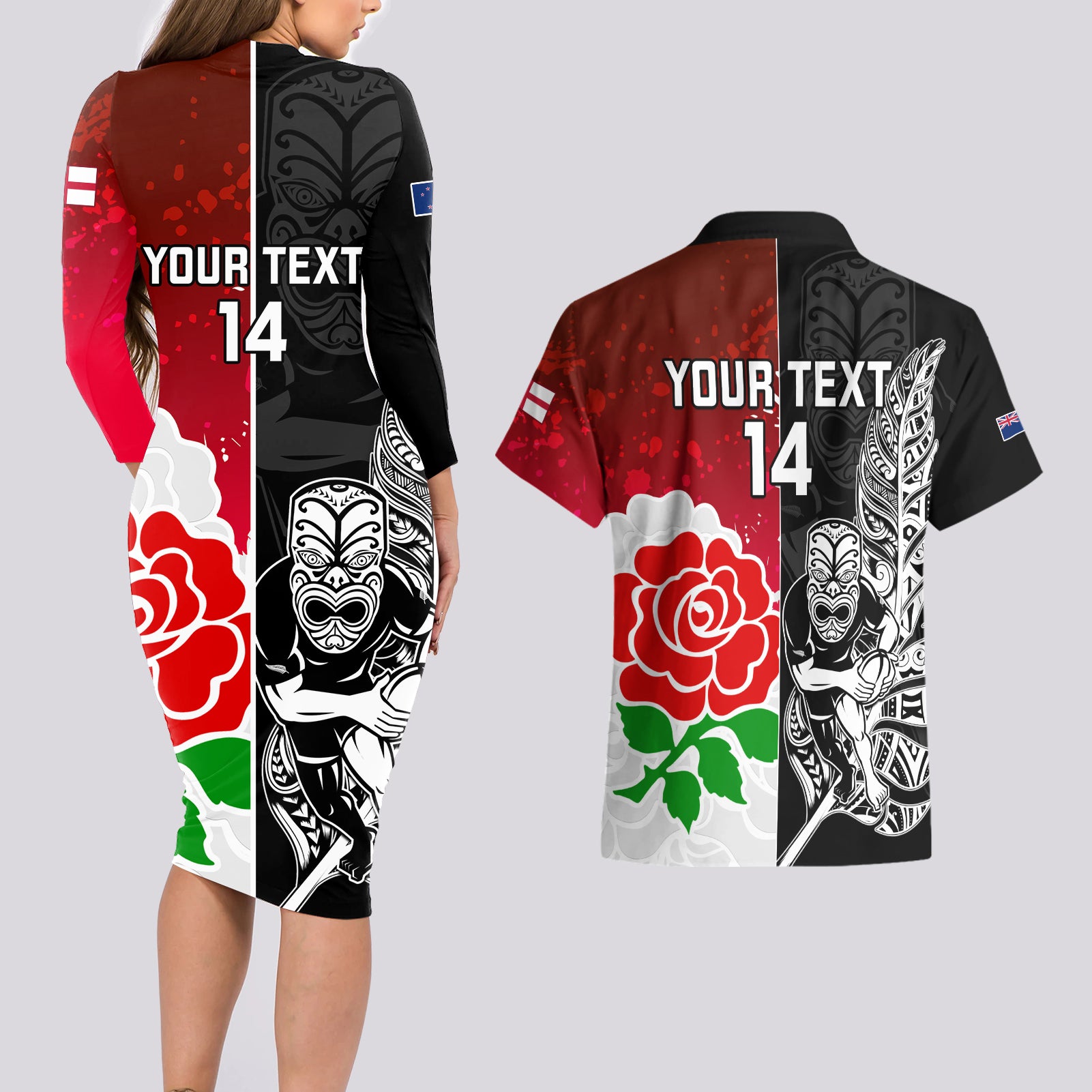 custom-new-zealand-and-england-rugby-couples-matching-long-sleeve-bodycon-dress-and-hawaiian-shirt-2023-world-cup-all-black-combine-red-roses