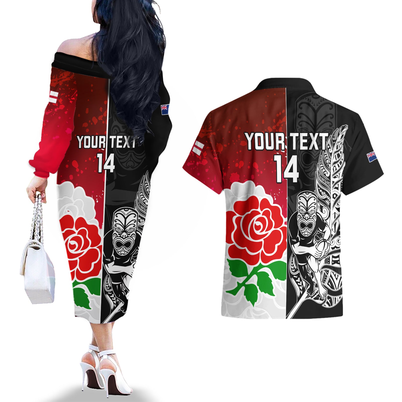 custom-new-zealand-and-england-rugby-couples-matching-off-the-shoulder-long-sleeve-dress-and-hawaiian-shirt-2023-world-cup-all-black-combine-red-roses