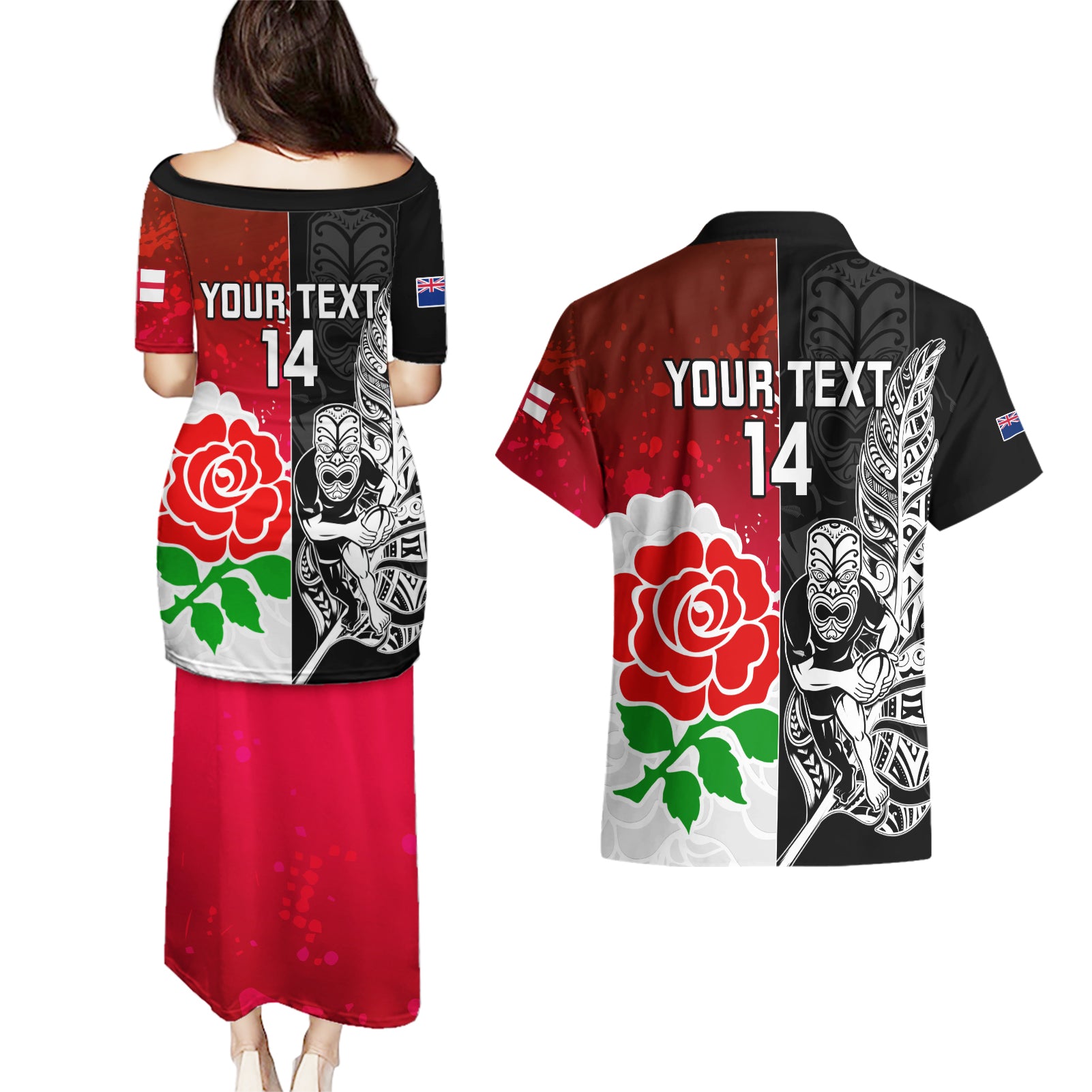 custom-new-zealand-and-england-rugby-couples-matching-puletasi-dress-and-hawaiian-shirt-2023-world-cup-all-black-combine-red-roses