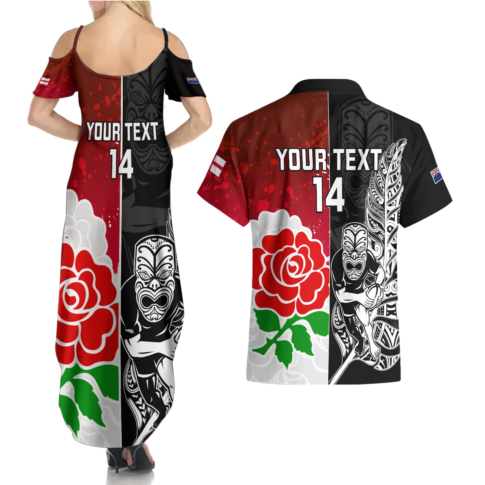 custom-new-zealand-and-england-rugby-couples-matching-summer-maxi-dress-and-hawaiian-shirt-2023-world-cup-all-black-combine-red-roses