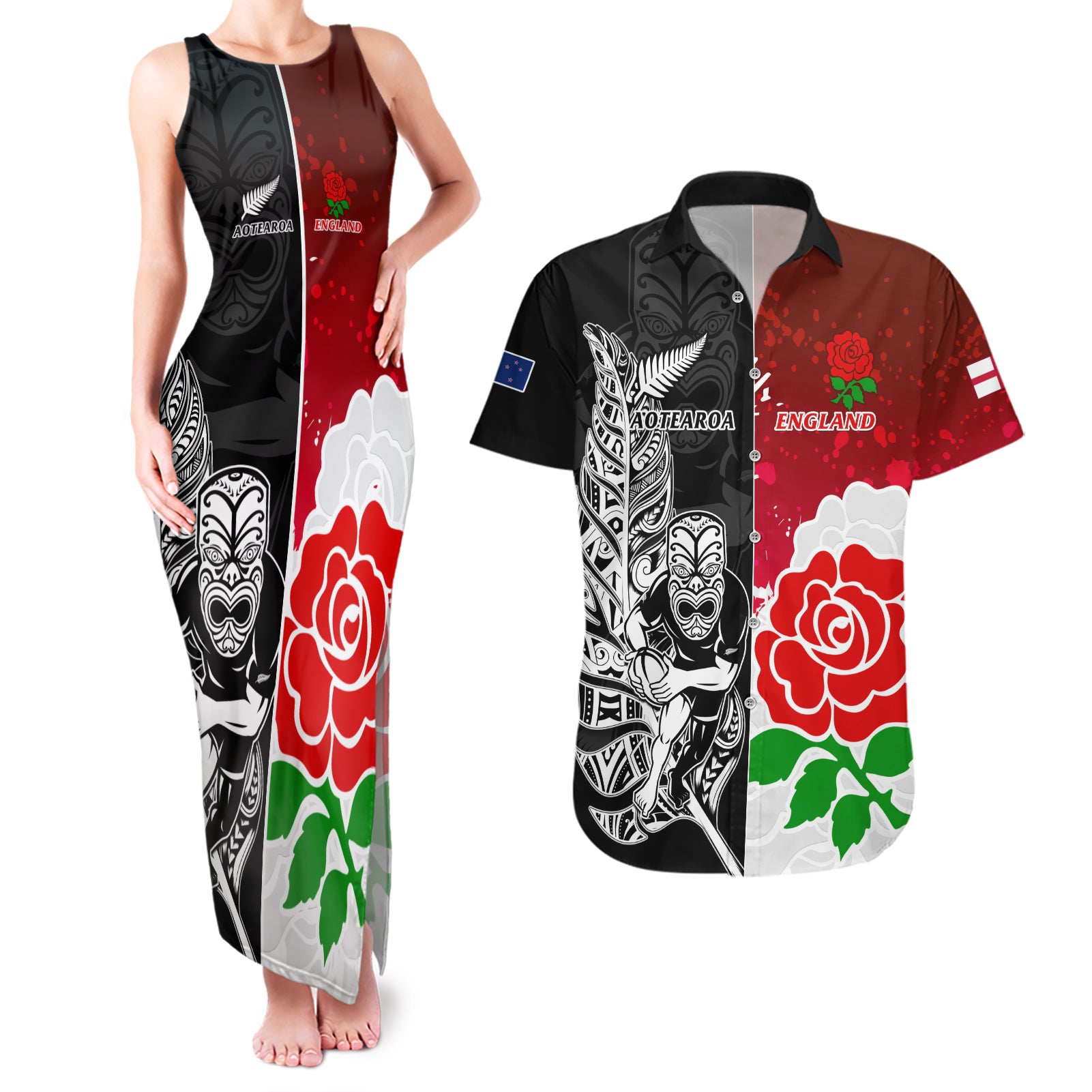 custom-new-zealand-and-england-rugby-couples-matching-tank-maxi-dress-and-hawaiian-shirt-2023-world-cup-all-black-combine-red-roses