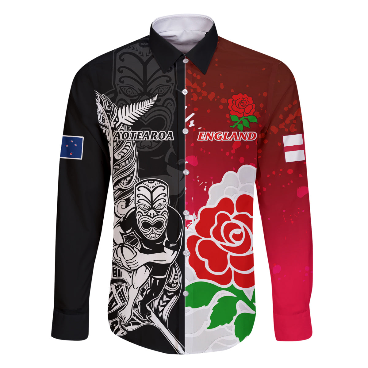 custom-new-zealand-and-england-rugby-family-matching-long-sleeve-bodycon-dress-and-hawaiian-shirt-2023-world-cup-all-black-combine-red-roses