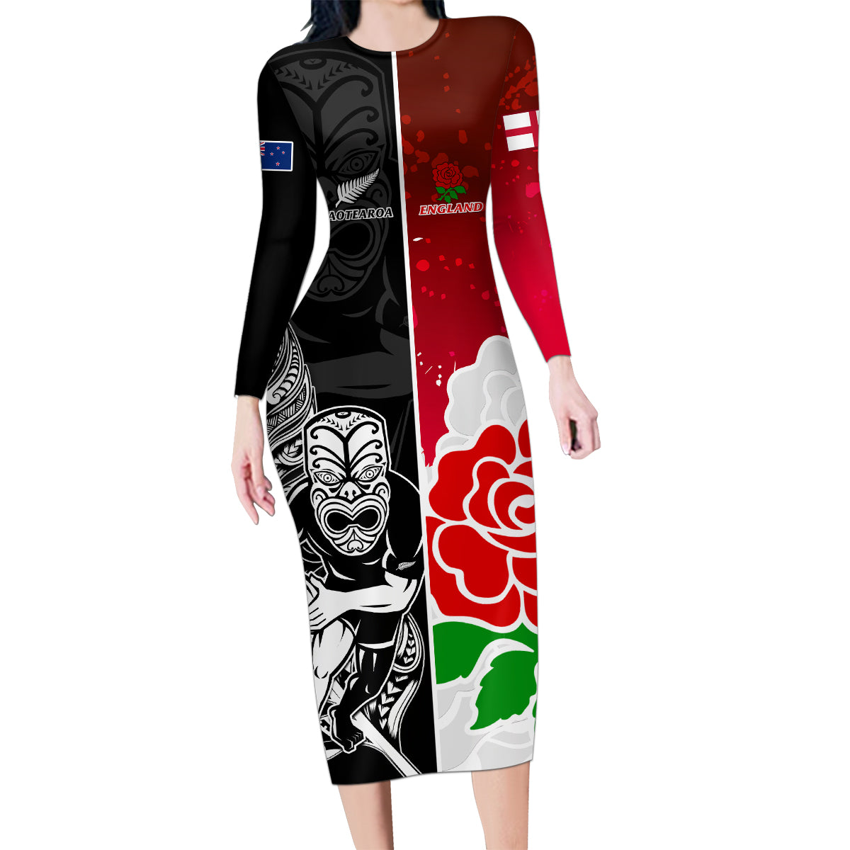 custom-new-zealand-and-england-rugby-family-matching-long-sleeve-bodycon-dress-and-hawaiian-shirt-2023-world-cup-all-black-combine-red-roses