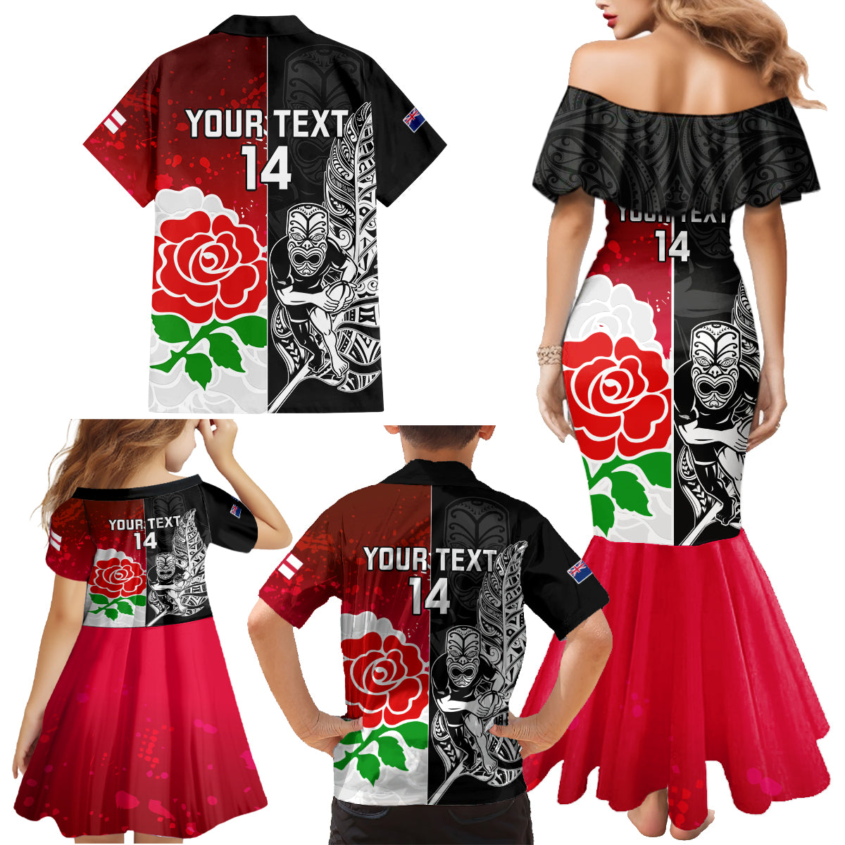 custom-new-zealand-and-england-rugby-family-matching-mermaid-dress-and-hawaiian-shirt-2023-world-cup-all-black-combine-red-roses