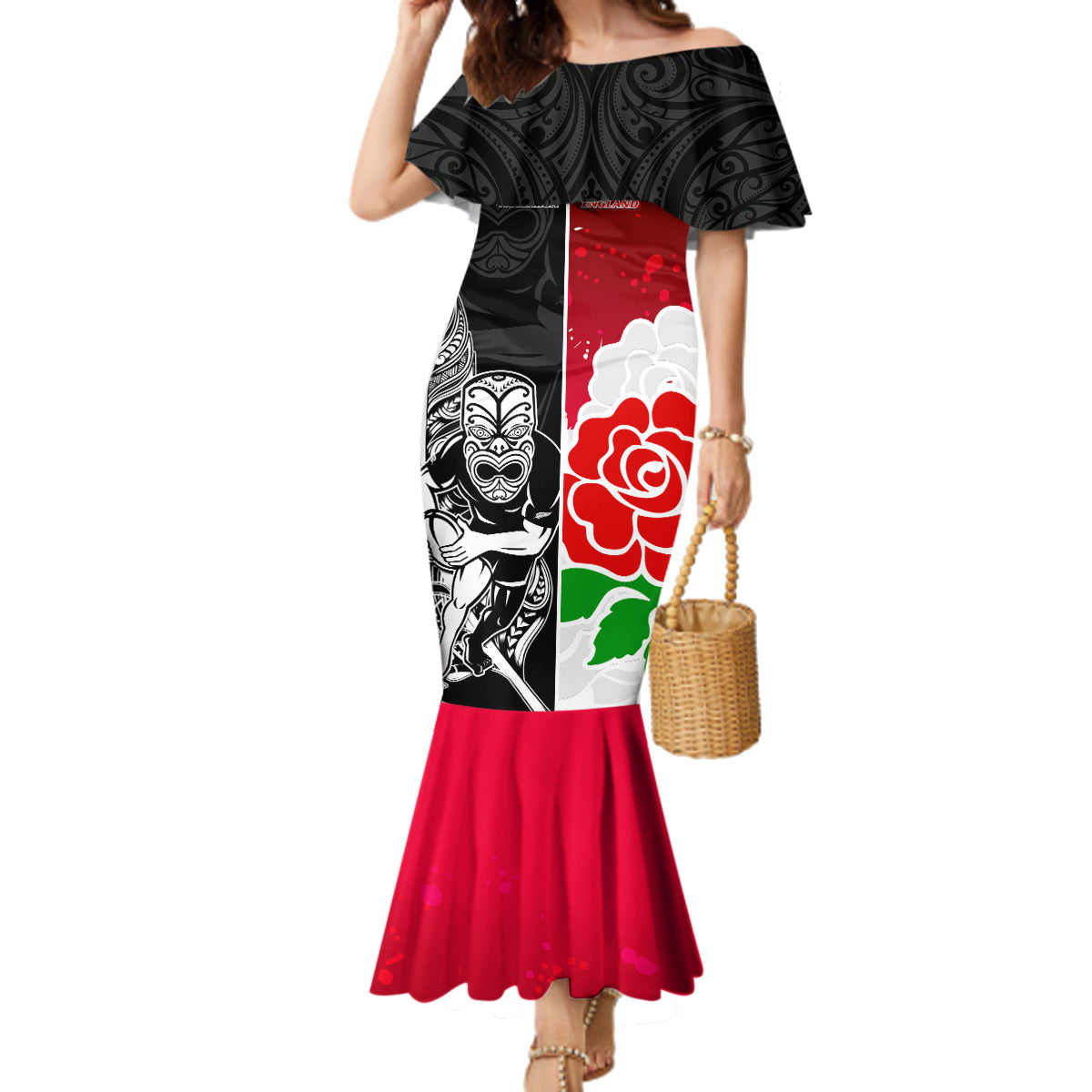 custom-new-zealand-and-england-rugby-family-matching-mermaid-dress-and-hawaiian-shirt-2023-world-cup-all-black-combine-red-roses