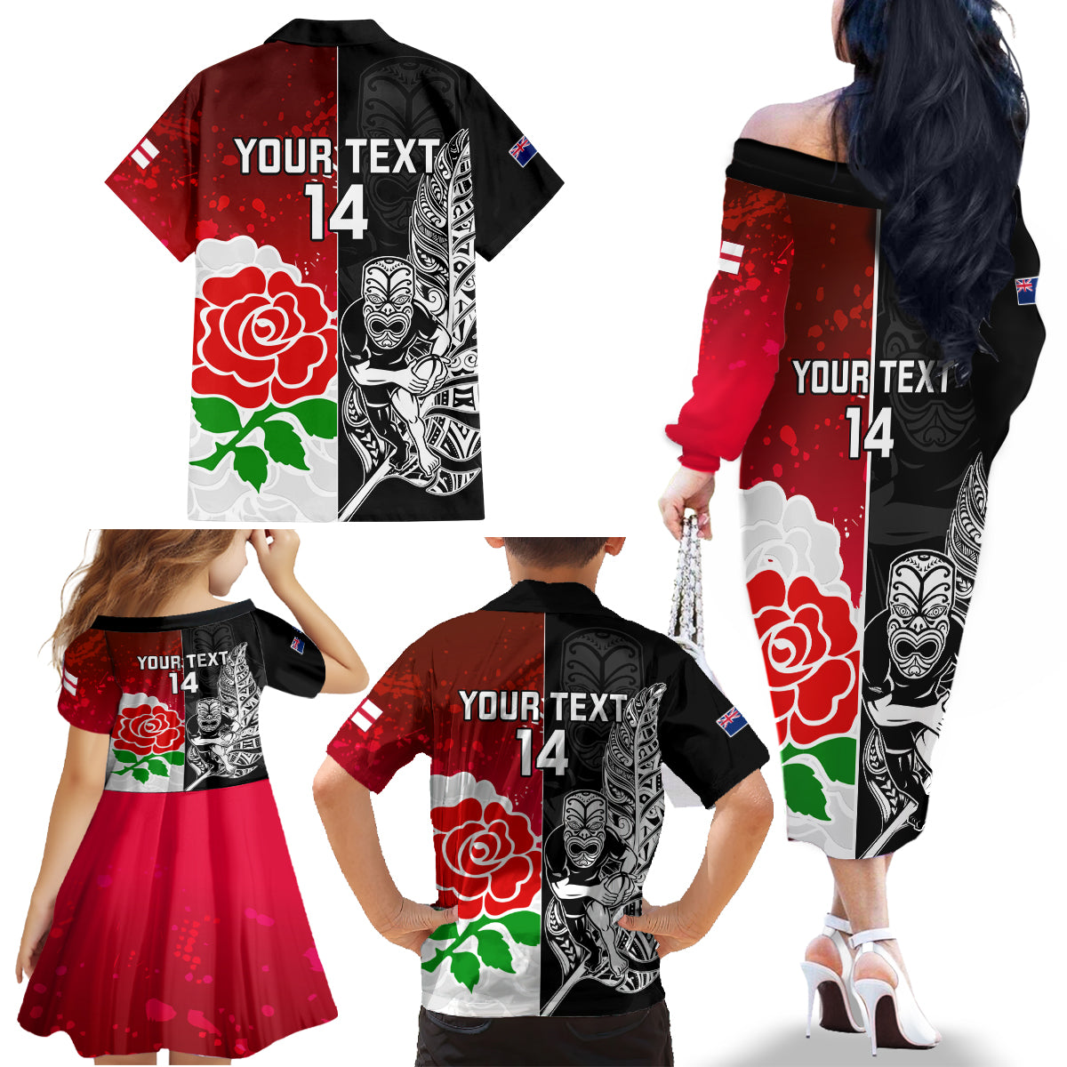 custom-new-zealand-and-england-rugby-family-matching-off-shoulder-long-sleeve-dress-and-hawaiian-shirt-2023-world-cup-all-black-combine-red-roses