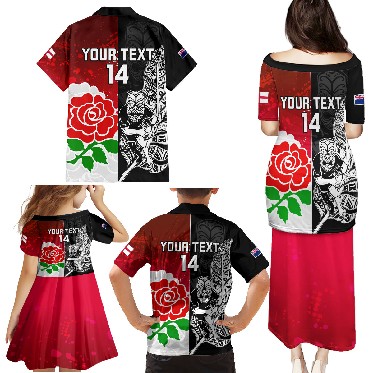 custom-new-zealand-and-england-rugby-family-matching-puletasi-dress-and-hawaiian-shirt-2023-world-cup-all-black-combine-red-roses