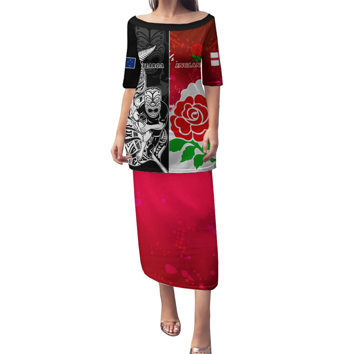 custom-new-zealand-and-england-rugby-family-matching-puletasi-dress-and-hawaiian-shirt-2023-world-cup-all-black-combine-red-roses