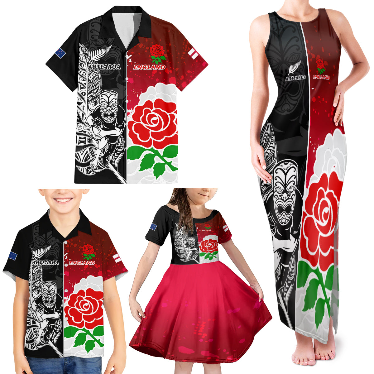 custom-new-zealand-and-england-rugby-family-matching-tank-maxi-dress-and-hawaiian-shirt-2023-world-cup-all-black-combine-red-roses