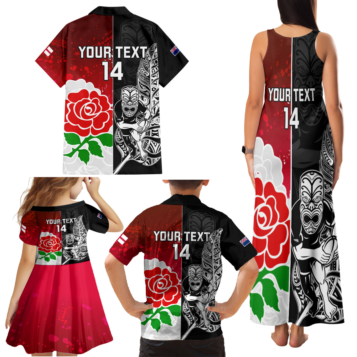 custom-new-zealand-and-england-rugby-family-matching-tank-maxi-dress-and-hawaiian-shirt-2023-world-cup-all-black-combine-red-roses