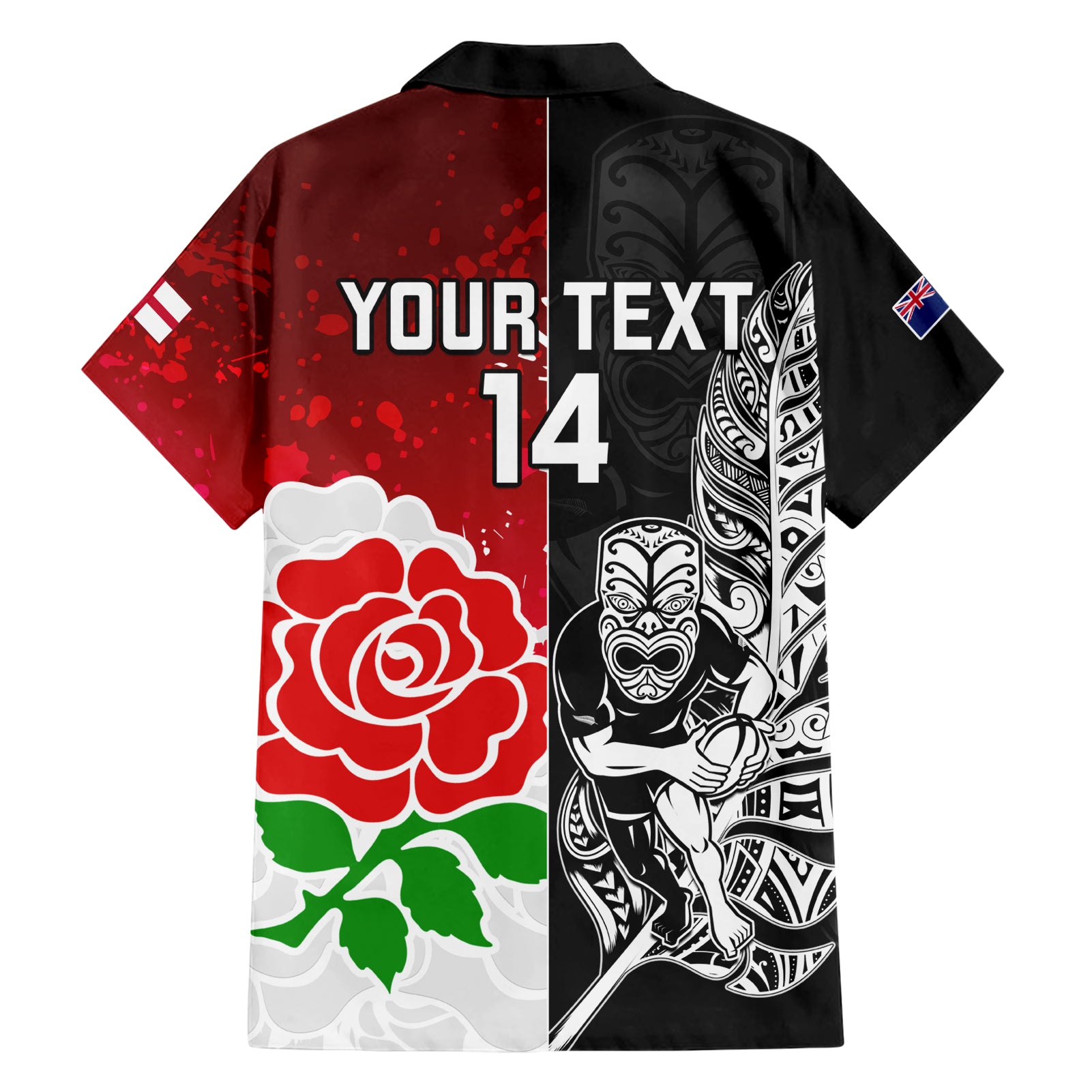 Custom New Zealand And England Rugby Hawaiian Shirt 2023 World Cup All Black Combine Red Roses - Vibe Hoodie Shop