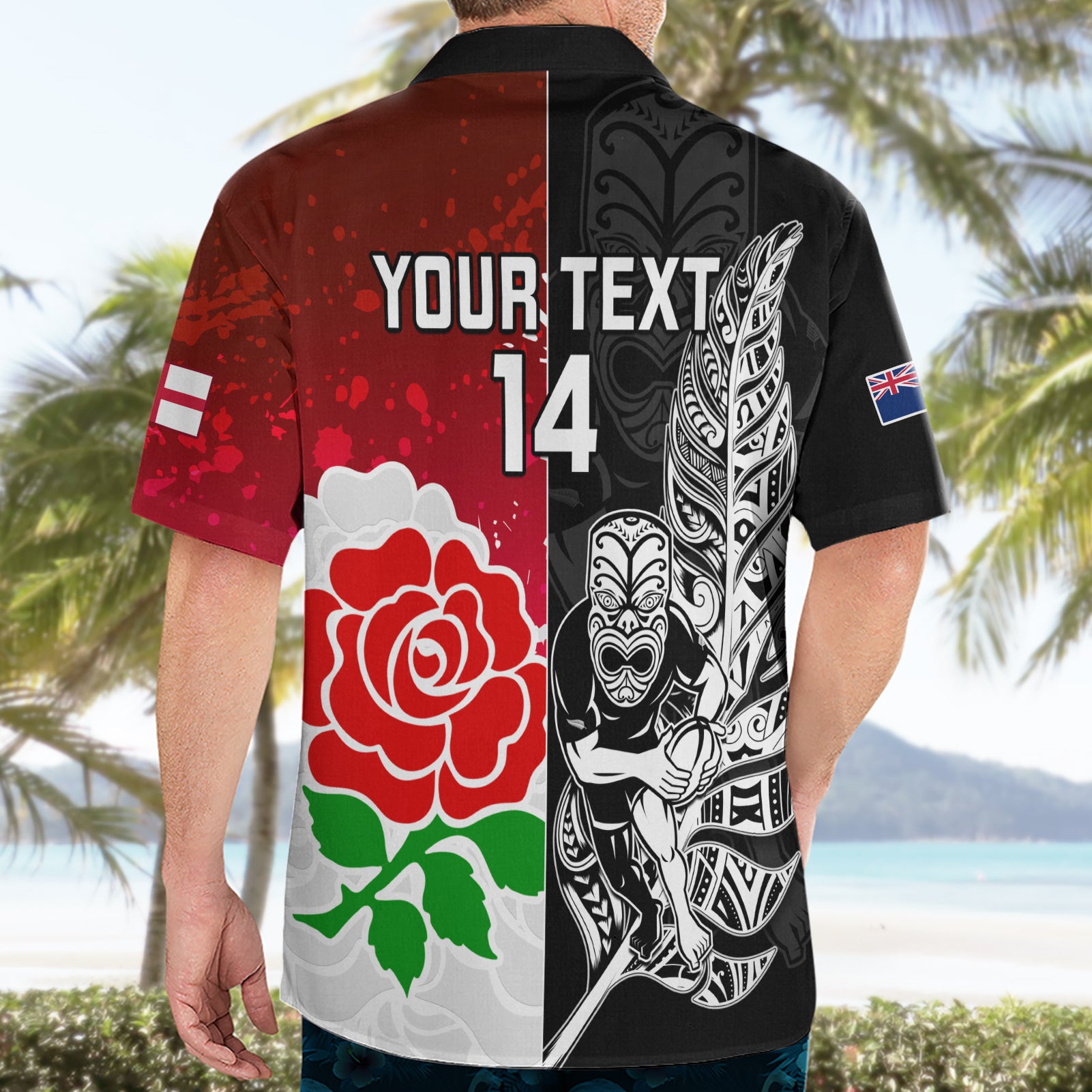 Custom New Zealand And England Rugby Hawaiian Shirt 2023 World Cup All Black Combine Red Roses - Vibe Hoodie Shop