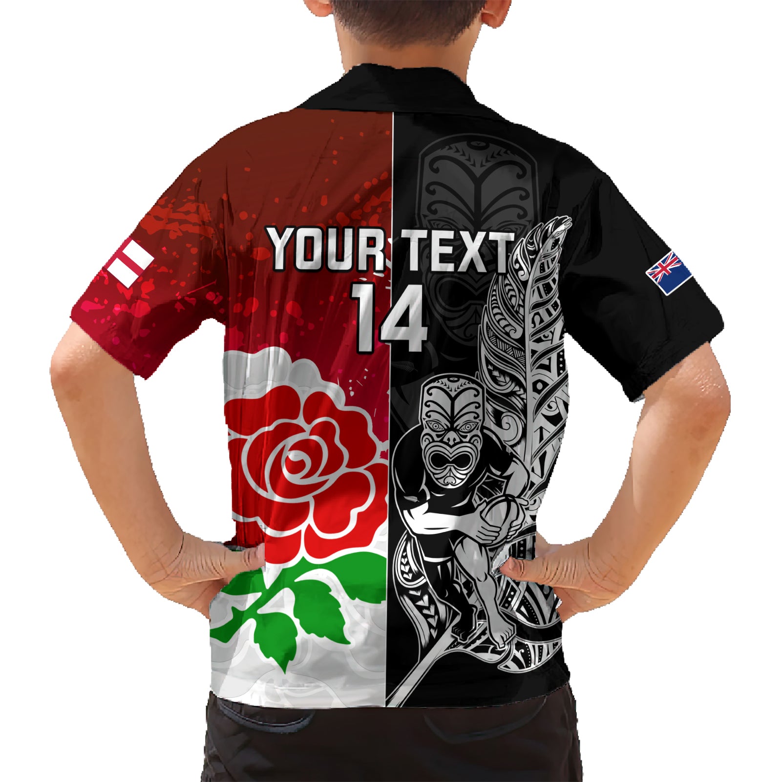 Custom New Zealand And England Rugby Hawaiian Shirt 2023 World Cup All Black Combine Red Roses - Vibe Hoodie Shop