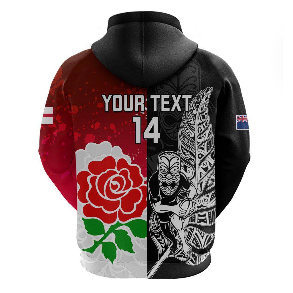 Custom New Zealand And England Rugby Hoodie 2023 World Cup All Black Combine Red Roses - Vibe Hoodie Shop